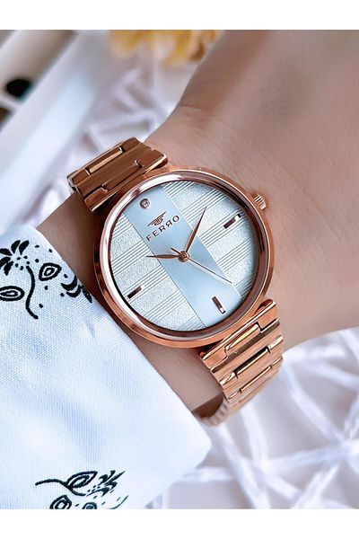 FERRO 3 Atm Water Resistant Rose Gold Steel Band Women's Wristwatch - BF21120AWT-C