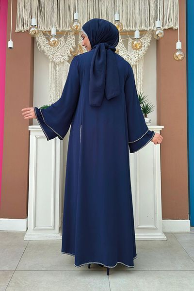 Bym Fashion Σετ Abaya Φόρεμα Navy Blue - Επεξεργασία πέτρας Detailed 3873