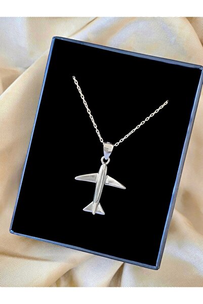 Alaja Silver Uçak Parlak Tasarım Unisex 925 Ayar Gümüş Kolye