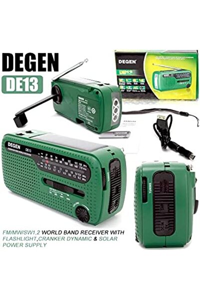 Degen DE13 Crank Güneş Radyosu - Degen DE13 FM SW Alıcı Krank Dinamo Radyo Cep Telefonu Şarj Aleti