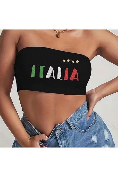 Touz Moda Italia εμπριμέ μαύρη λύκρα στράπλες βαμβακερή χτένα