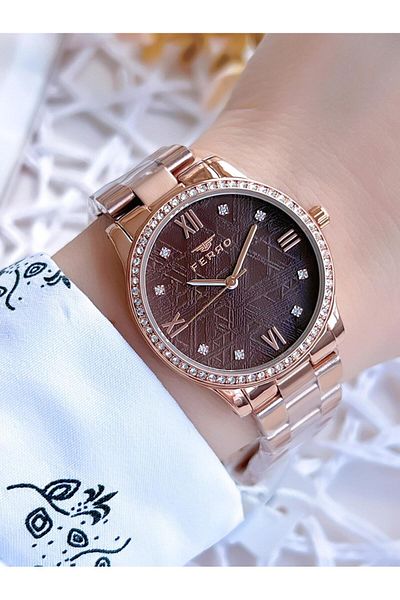 FERRO 3 Atm Water Resistant Rose Gold Steel Band Special Design Women's Wristwatch - BFL21286AWT-C6