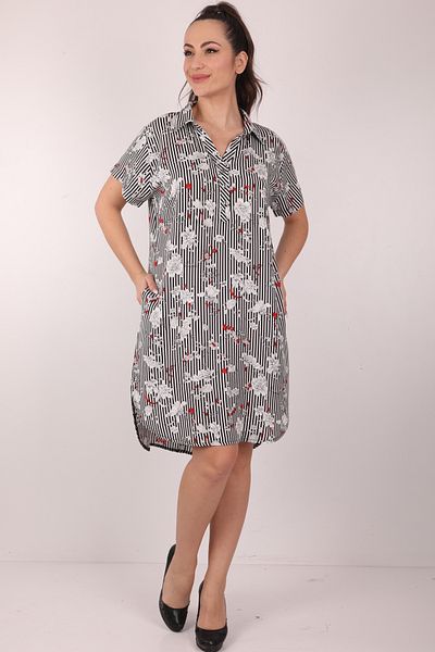 İMAJİNAL Rochie de dama din vascoza - imprimeu floral, dungi si nasturi