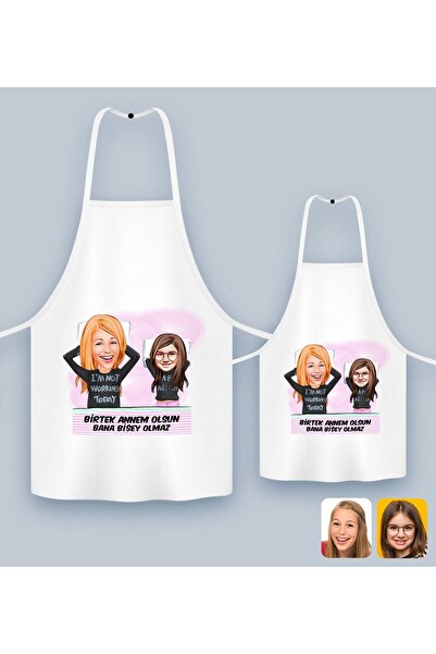 Bk Gift Kişiye Özel İkili Anne Kız Karikatürlü Mutfak Önlüğü Seti-1, Anneye H...