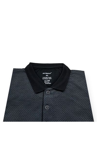 Sadık Collection Μαύρο μπλουζάκι με λαιμόκοψη Polo Plus Size - Τσέπη, Ζακάρ, Κοντό μανίκι 0156