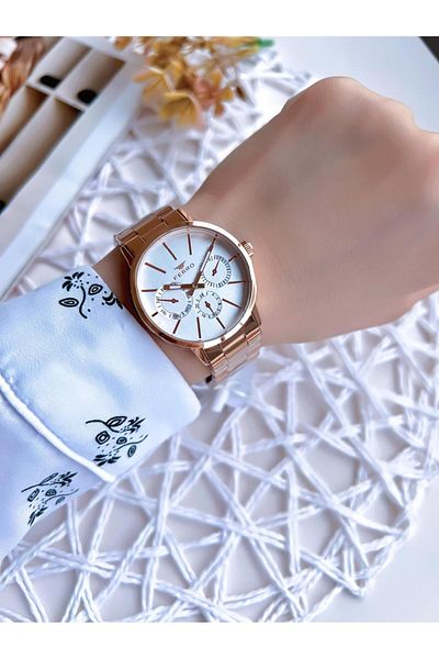 FERRO Rose Gold 3 Atm Women's Steel Cord Wristwatch - Inner Functions Active BF21072AWT-C