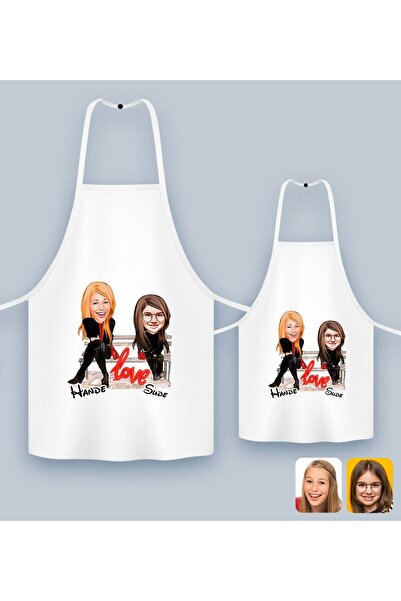 Bk Gift Kişiye Özel İkili Anne Kız Karikatürlü Mutfak Önlüğü Seti-3, Anneye H...
