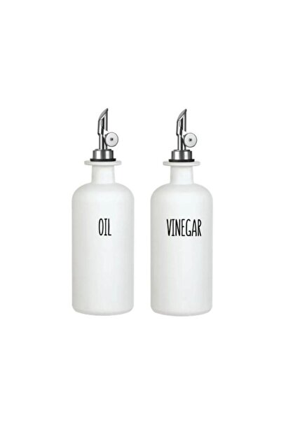 MİEN 2' Lİ GÜMÜŞ BAŞLIKLI BEYAZ CAM YAĞDANLIK SETİ 500 ML.