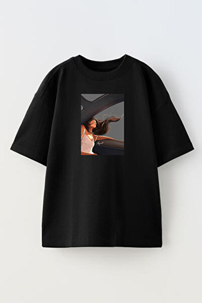 NMG TEKSTİL تي شيرت محبوك من القطن باللون الأسود للجنسين ينظر إلى السيارة للف...