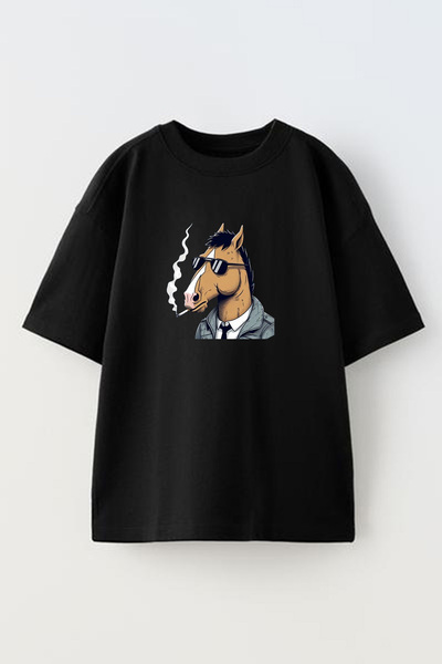 NMG TEKSTİL تي شيرت أسود كبير الحجم من القطن - مطبوع عليه سيجارة للجنسين