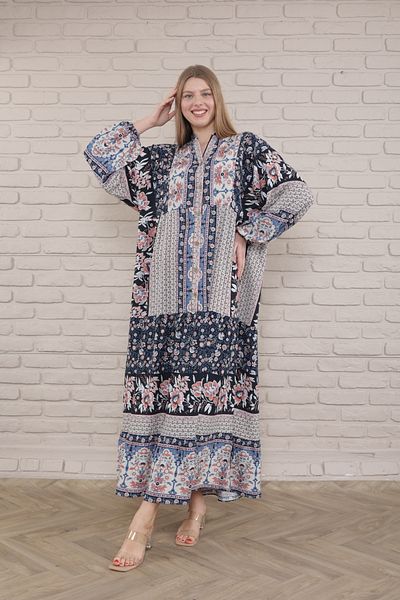 mervemoda Γυναικείο φόρεμα Plus Size - Μπροστά με κουμπιά και υφαντό