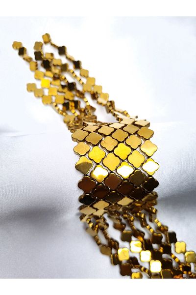 Yüksel Boncuk Van Cleef 10 mm Αιματίτης - Χρυσή Σειρά Φυσικής Πέτρας