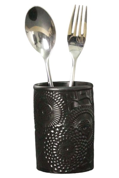 Evene Countertop Cutlery Decorative Upright Cutlery Holder Cylinder Cutlery Black Color Model 12
