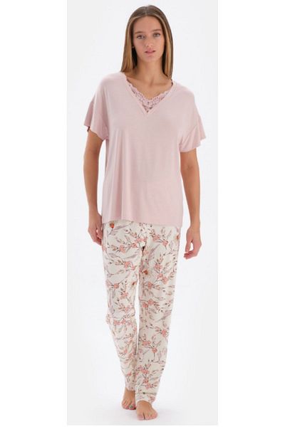 Eros Pijama New Season Women's Pajama Set - Short Sleeve, Powder