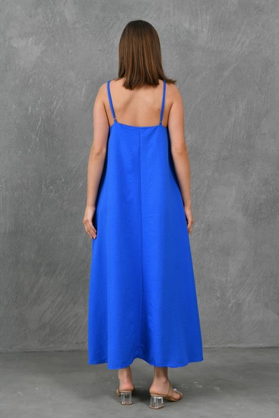 bayansepeti Kék Aerobin Midi ruha U gallérral és állítható pántokkal - 3378