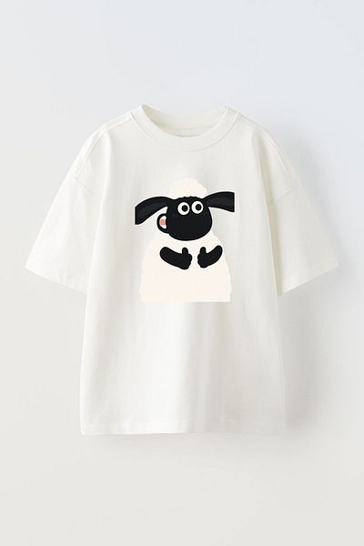 NMG TEKSTİL Λευκό Oversize Βαμβακερό T-shirt - Αρνί Στιγμιότυπο Χαρακτήρας