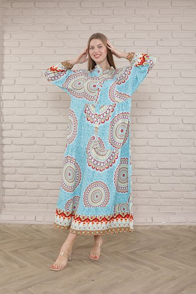 mervemoda Plus Size Women's Dress - Front Buttoned and Woven