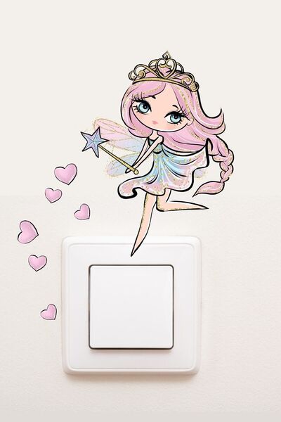 Kt Grup - Priz -pembe Saçlı Tatlı Peri Çocuk Odası Dekoratif Priz Sticker - S...