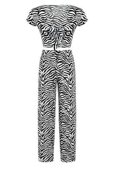 AQUELLA Σετ παντελόνι Crop με μοτίβο Zebra με λεπτομέρεια ραφής