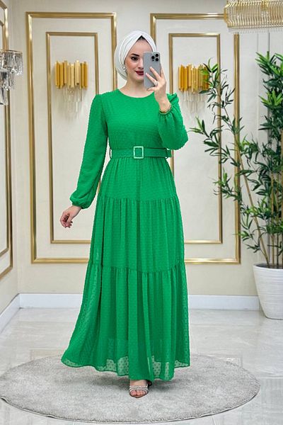Neşeli Butik New Season Women's Chiffon Dress - Lined and Belted NMS002