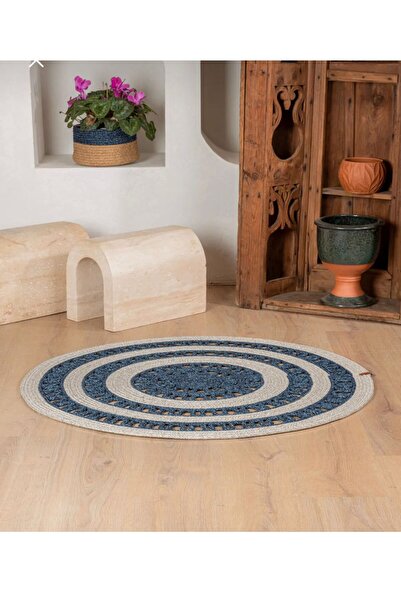ModaCardin jüt hasır el örgüsü halı kilim yıkanabilir çift taraflı yuvarlak