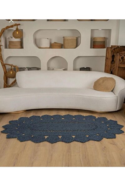 ModaCardin jüt hasır el örgüsü halı kilim yıkanabilir çift taraflı oval