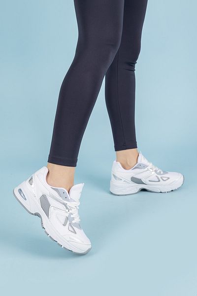 Getcho Pantofi sport alb gri pentru femei – pantofi confortabili cu talpă groasă, pantofi pentru alergare, mers și uz zilnic
