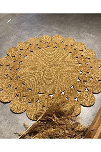 ModaCardin jüt hasır el örgüsü halı kilim yıkanabilir çift taraflı yuvarlak