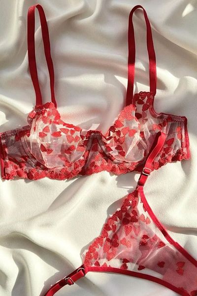 EMINNA Red Heart Patterned Underwear Set