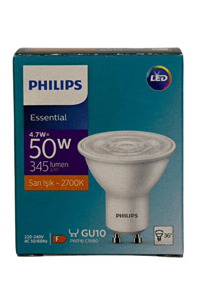 Philips 4,7W (50W) 2700K (Sarı Işık) GU10 Duylu Par16 Led Spot (8 Adet)