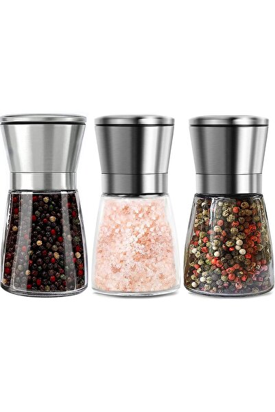 ÇARŞI HANEM Stainless Steel Lid Glass Body Salt Shaker Spice Grinder