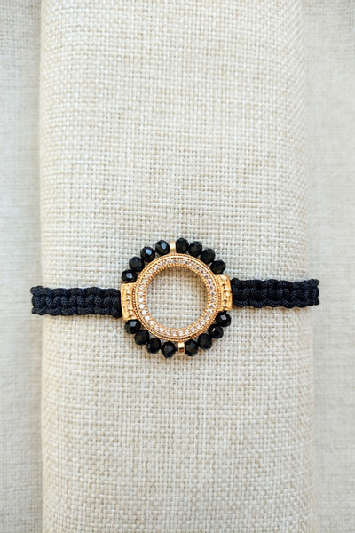 TwinsCollection Çeyrekli Altın Uyumlu 6mm Makrome Kristal Boncuk Bileklik