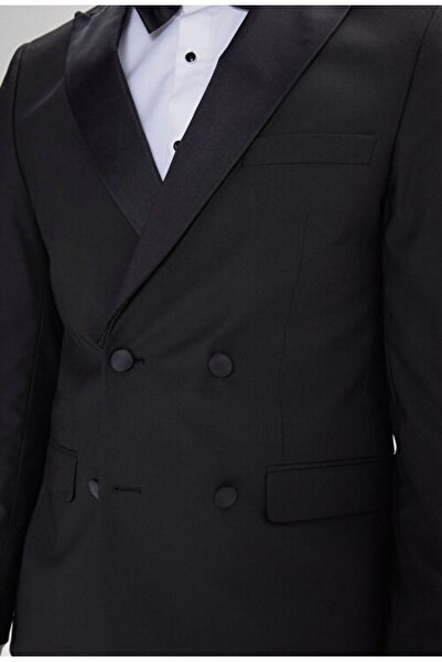 ALTINYILDIZ CLASSICS Black Tuxedo - Slim Fit, Turndown Collar, Double Breasted Wool Suit