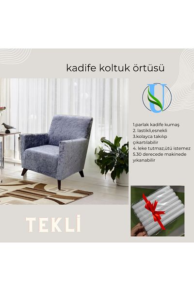 Uy Style Tekstil Single Velvet Seat Cover - Armchair Cover with Elastic