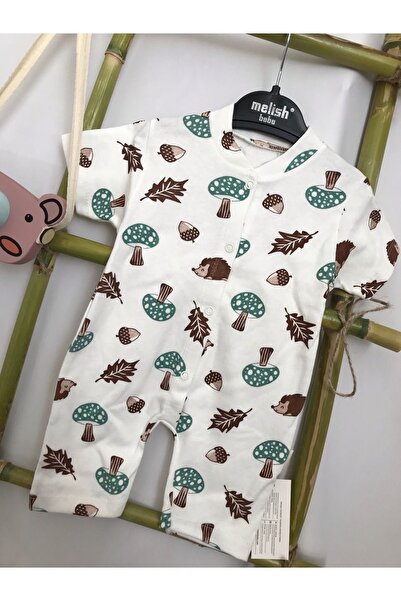 Babexi Mantar Kirpi Desenli Yenidoğan Bebek Tulum %100 Pamuk Bebek Tulum Mode...