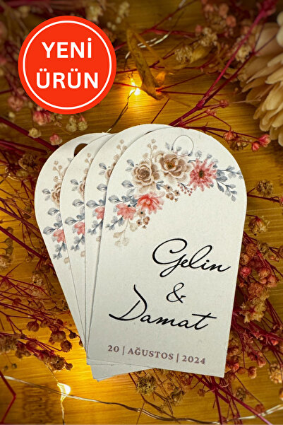 Kişiye Özel Baskılı Söz Nişan Kına Düğün Beyaz Kraft Hediye Kartı - 108 Adet - 4x6cm