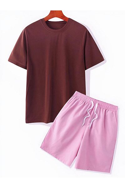 trendgar Σετ Brooklyn Printed Pink Shorts - Καφέ Σετ πάνω και κάτω