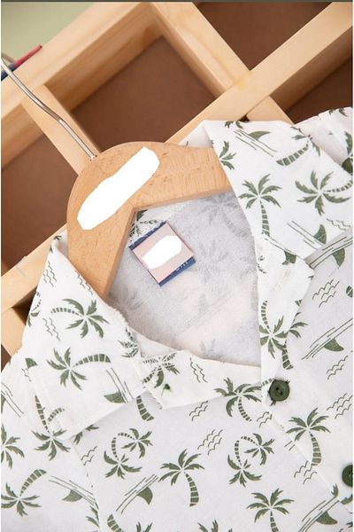 KZY STORE 3-6 Years Old Boy Muslin Top and Bottom Set - Palm Pattern