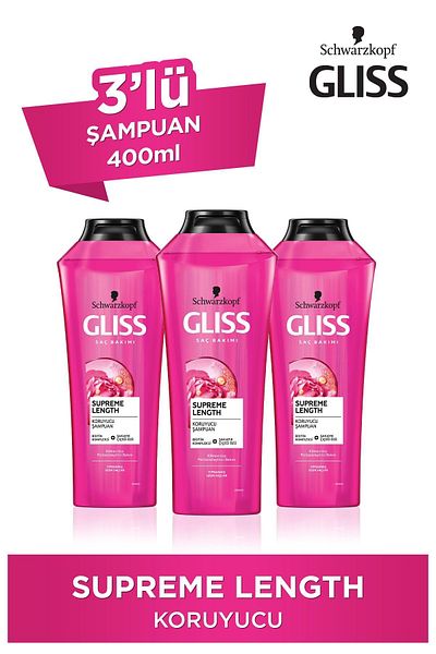 Gliss Supreme Length 400 ml Protective Shampoo - Biotin Complex and Peony Flower Extract