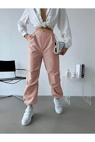 Moka Shopin Powder Color Parachute Fabric - Elastic Waist Trousers