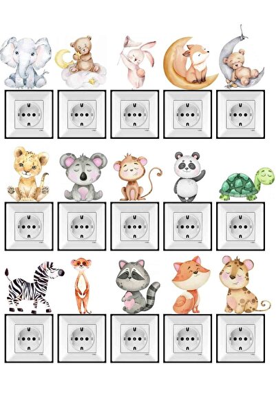 Kt Grup Muhteşem Hayvanlar Pastel Renkler 15'li Priz Sticker Seti