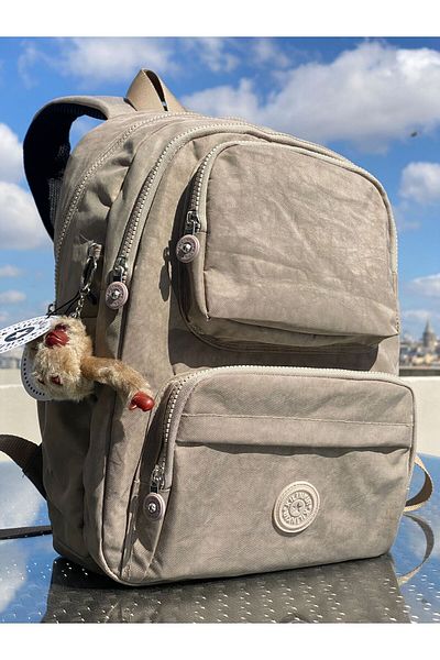 DUOMİNO Fcstore Crinkle Fabric Water Resistant Large Size Dark Beige Clinker Backpack/Laptop School Bag