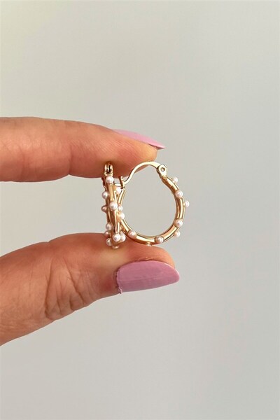 ANOR ACCESSORIES İncili Vintage Halka Küpe Çifti | Çelik