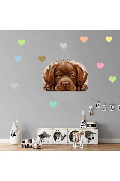 Kt Grup ملصق حائط لغرفة الأطفال على شكل قلوب ملونة مع كلب لطيف