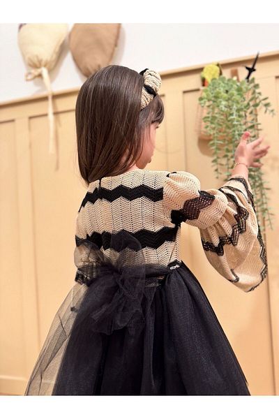 Pop Knitwear Top Skirt Black Tulle Flywheel Sleeves Children's Dress and Crown