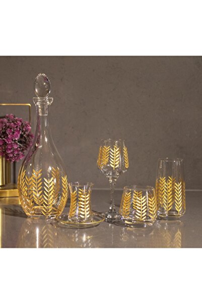 sudeka 61 Parça 12 Kişilik El Dekor Kesme Gold Cam Su Takımı Çeyiz Seti