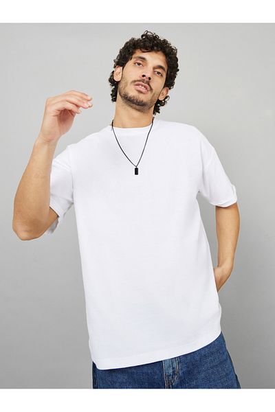 Styli Waffle Knit Oversized T-Shirt with Turn-Up Sleeve