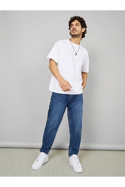 Styli Waffle Knit Oversized T-Shirt with Turn-Up Sleeve