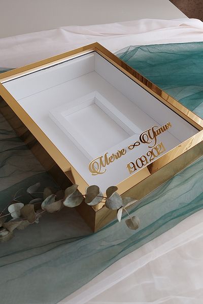 Verda Çerçeve 30x40 Cm Gold Plexi Covered Photo Area Model Design Rose Box Memory Frame!Mirror Frame!