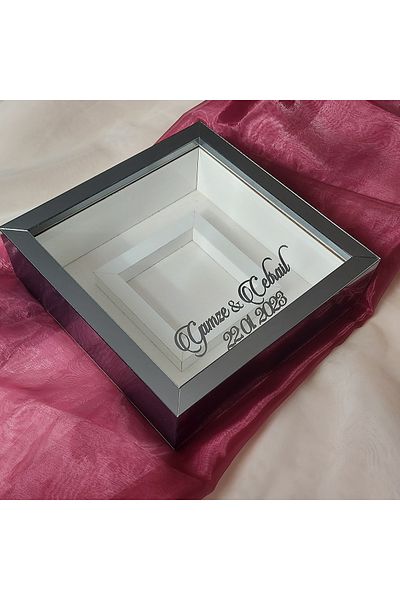 Verda Çerçeve Cadru de memorie 25x25 cm Verda fumuriu cu secțiune foto - Cadru de memorie cu adâncime de 6 cm - Nume Data Cadou